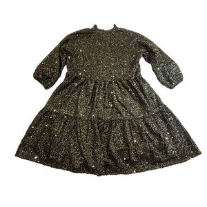 SSYS Black Sequin Tiered Mini Dress Long Sleeve Ruffle Neck Small